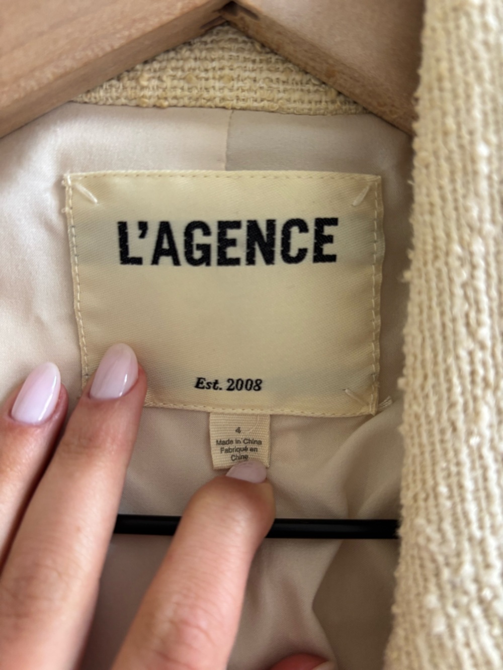 L'AGENCE Cream Bouclé Double-Breasted Blazer - Picture 2 of 4